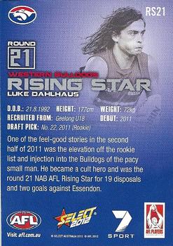 2012 Select AFL Champions - Rising Star #RS21 Luke Dahlhaus Back